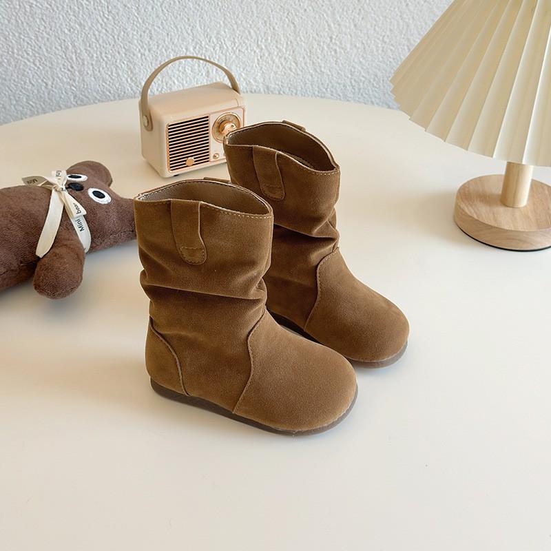 Girls Winter Mid-Calf Boots Warm Faux Leather Snow Kids Age 4-12 Rubber Sole Slip-Resistant