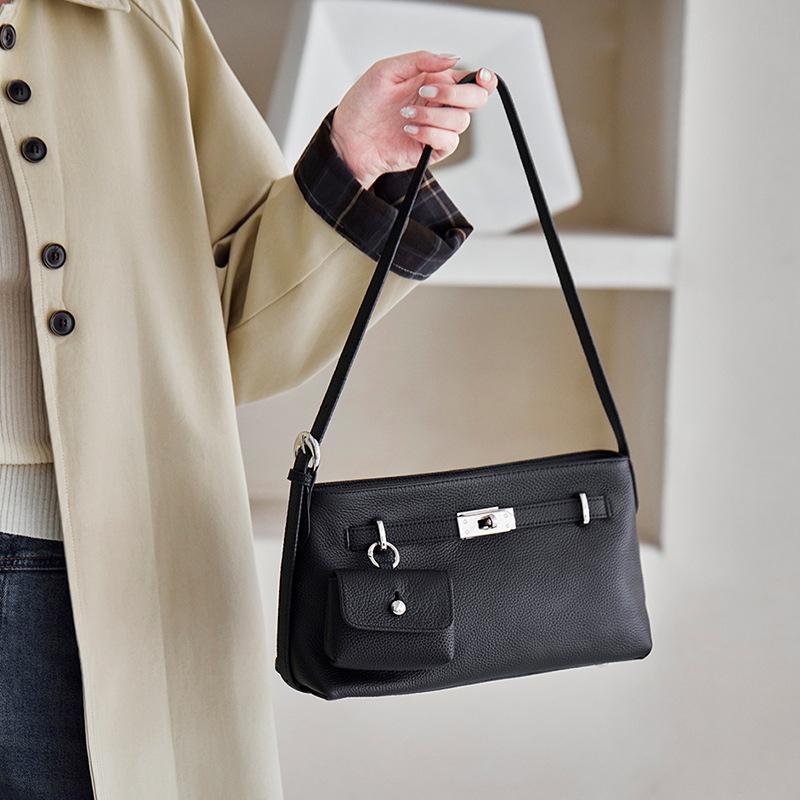 First Layer Cowhide Commuter Armpit Bag Portable Oblique Hobo Small Square Bag Versatile Fashion Women'S Bag