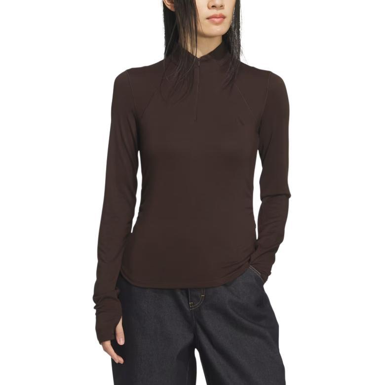 Adidas Solid Color Stand Collar Zipper Slim Fit Long Sleeve T-Shirt Women tops KH2643