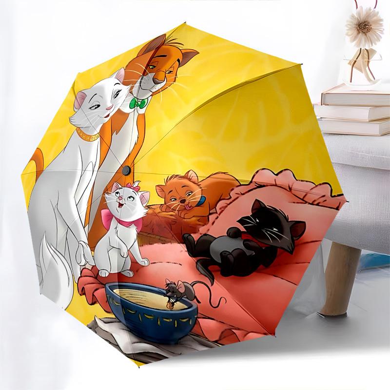 Cats, Aristocats Themed Automatic Opening and Closing Umbrella, Brightly Colored 8-rib Portable Umbrella, Suitable for Men and Women, A Perfect Gift F