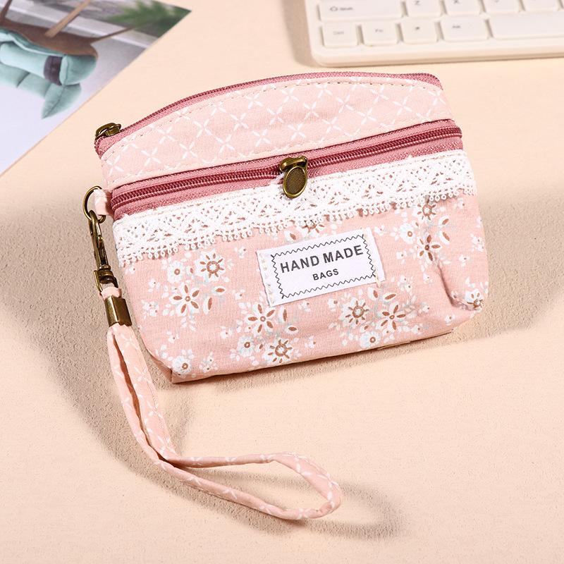 Ethnic Style Handbag  Fabric Money Pouch  Key Bag  Wrist Strap with Two Zippers  Hand-held Bag