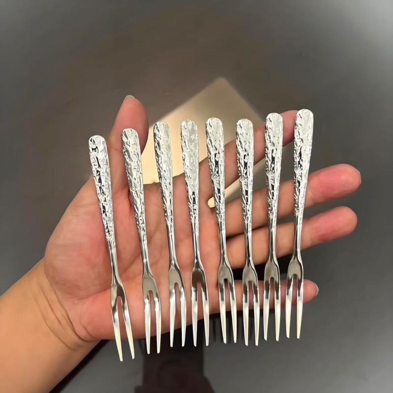 5/10Pcs Multi-Purpose Stainless Steel Fruit Forks, Ice Crack Thickened High-End Dessert Picks, For Family Gatherings And Dining