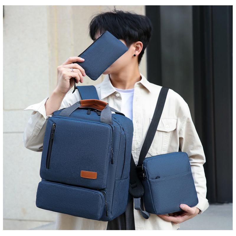 3Pcs/set New Three-piece Backpack Men's Business Outdoor Large-capacity Commuting Schoolbag Men's High School Student Trendy Backpack