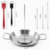 Stainless Steel Vertical Screw BBQ Pot Set with 3 Brushes, Pads, Gloves, Oil Bottle, and Hooks