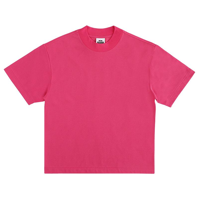 Heavyweight Unisex Solid Color Small Collar Crew Neck Loose Fit T-shirt