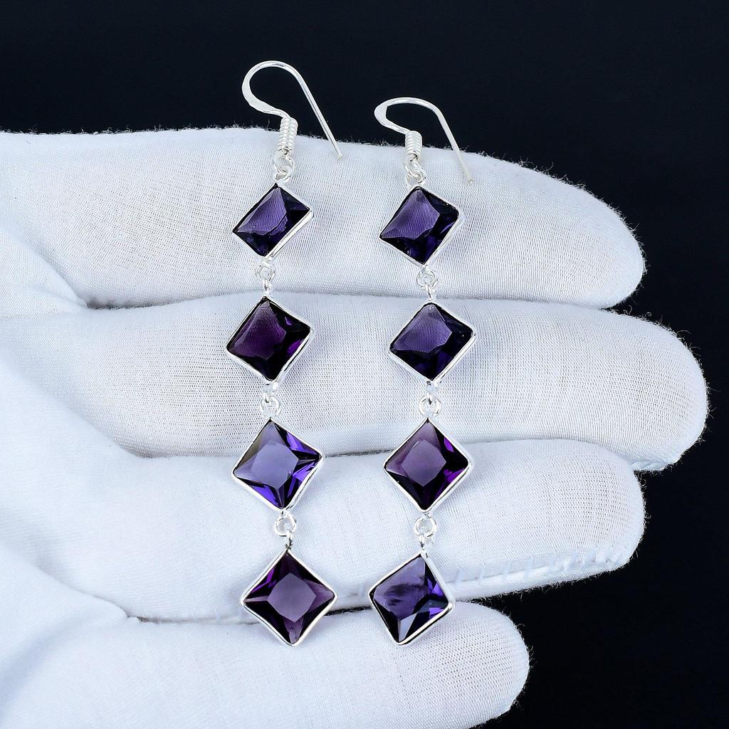 Amethyst Edelstein Ohrringe, 925 Sterling Silber Ohrringe, Handgefertigte Silberohrringe zum Verschenken, Amethyst Hängeohrringe Valentinstagsgeschenk