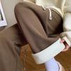 Damen-Freizeithose, Plüsch- und dicke Cordhose, weites Bein, braune, gerade Hose, warm, bequem, einfach, einfarbig, Herbst und Winter