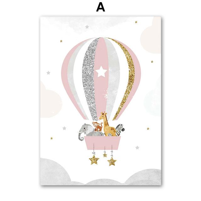 Ragazza Angelo Rosa Arcobaleno Arte da Parete Tela per Asilo Stampa Pittura Palloncino Nuvola Stella Animali Poster Immagini Decorazione Stanza Bambini