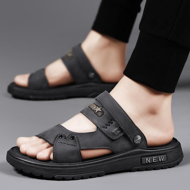 Leather Sandals Summer 2025 New Leisure Travel Wear Wading Beach Shoes Two Wear Cool Slippers Men's Non-slip Drag
