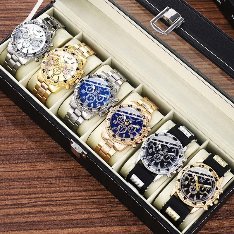 Men's Watch Blu-ray Glass Quartz Watch Classic Watch False Three-eye Digital Alloy Watch