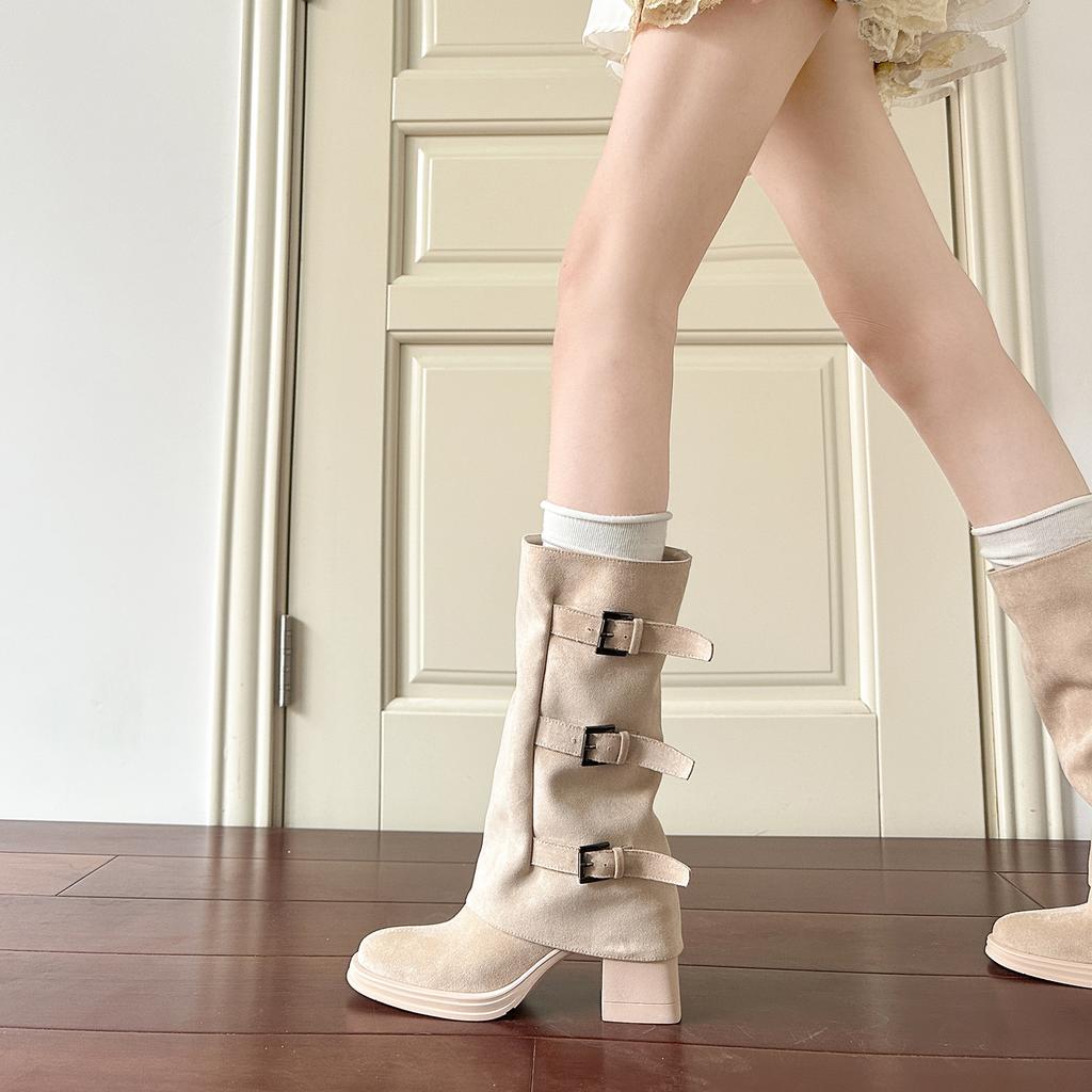 Removable thick-soled knight boots women's autumn and winter new retro two-wear long boots thick high-heeled tube boots