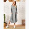 Cotton Long Sleeve A Line Dress With Round Neck For Casual Fall Wear
