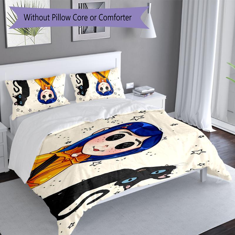 3pcs Coraline Duvet Cover Set, Includes 1 Duvet Cover and 2 Pillowcases,Skin-Friendly&Comfortable Fabric,Suitable Bedding Sets