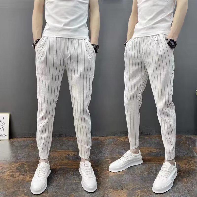 2023 Autumn Men's Striped Slim Fit Tapered Casual Nine-Point Pants - Trendy Internet Celebrity Style