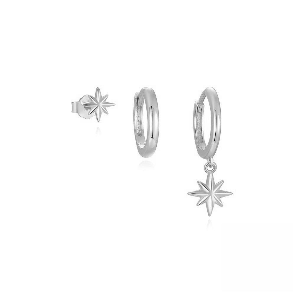 Trendy Stainless Steel Round Star Dangle Earrings Set for Women Punk Unisex Rock Earring Jewelry