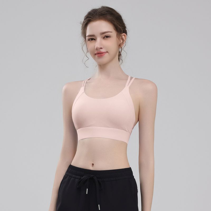 

High Strength Shockproof Quick-Drying Exercise Yoga Underwear One-Piece Fixed Cup Spaghetti Strap Running Beauty Back Fitness Vest Pink S