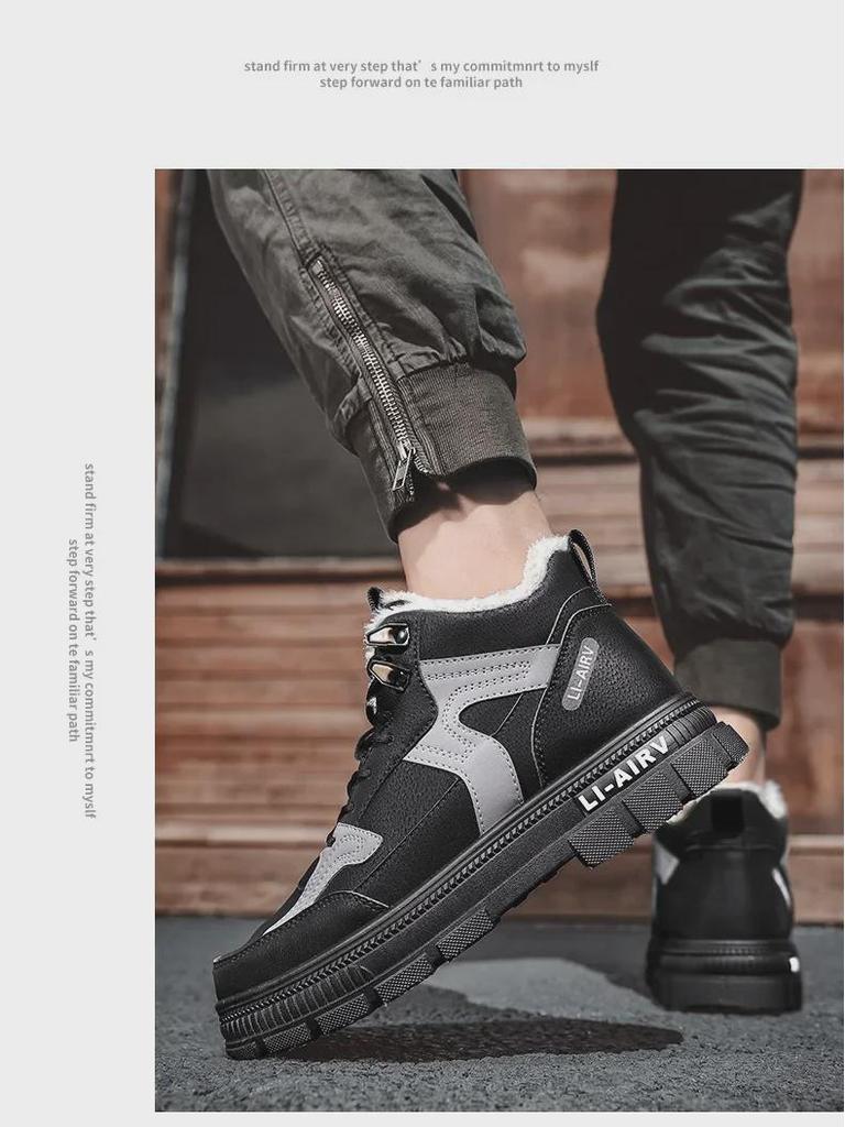 Thick Plush Cotton High-Top Canvas Shoes for Teens: Sporty, Comfortable, Height-Boosting White Sneakers for Winter