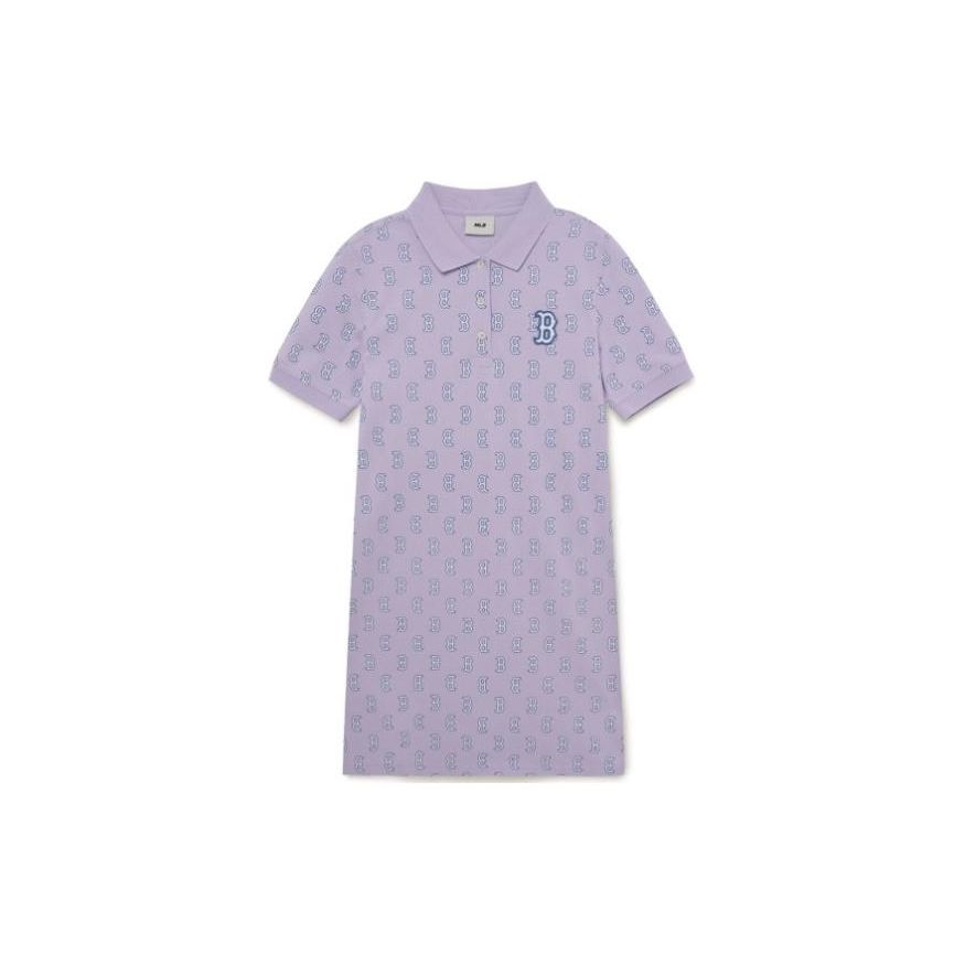 MLB Boston Red Sox Letter Casual Polo Short Sleeve Dress Women dress Purple 3FOPM0233-43LDL