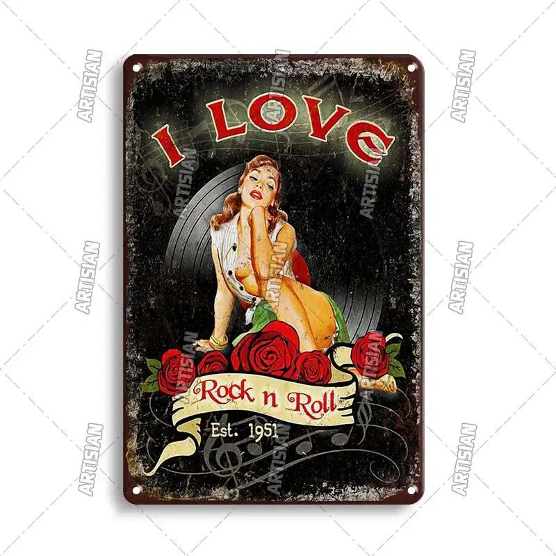 Rock & Roll  Retro Metal Plaque Rock Metal  Sign Music Vintage Plate  Weathered Bar Cafe Club Industrial Decor Retro Wall Plate