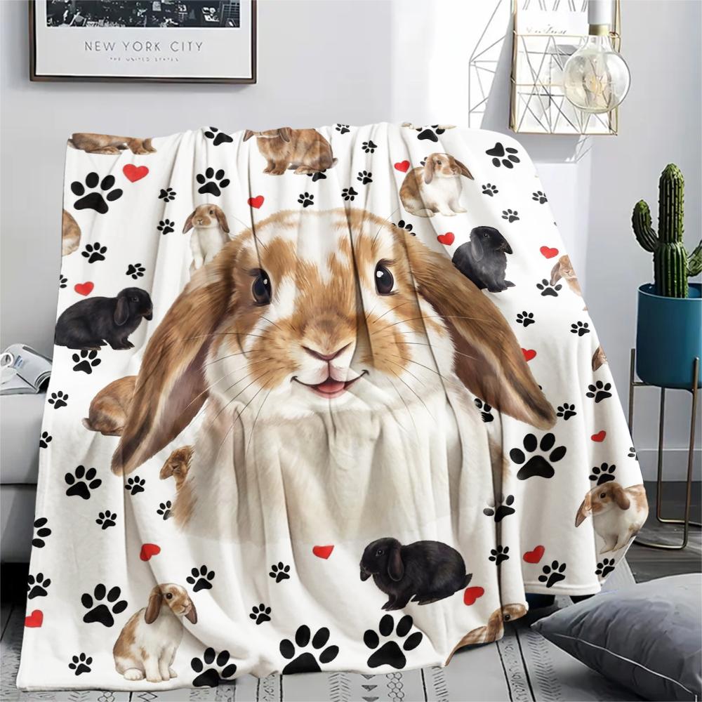 1PC Cute Cats Rabbits Print Flannel Blanket, High Quality All Seasons, Home Decor, Warmth and Comfort, Perfect for Christmas Gifts
