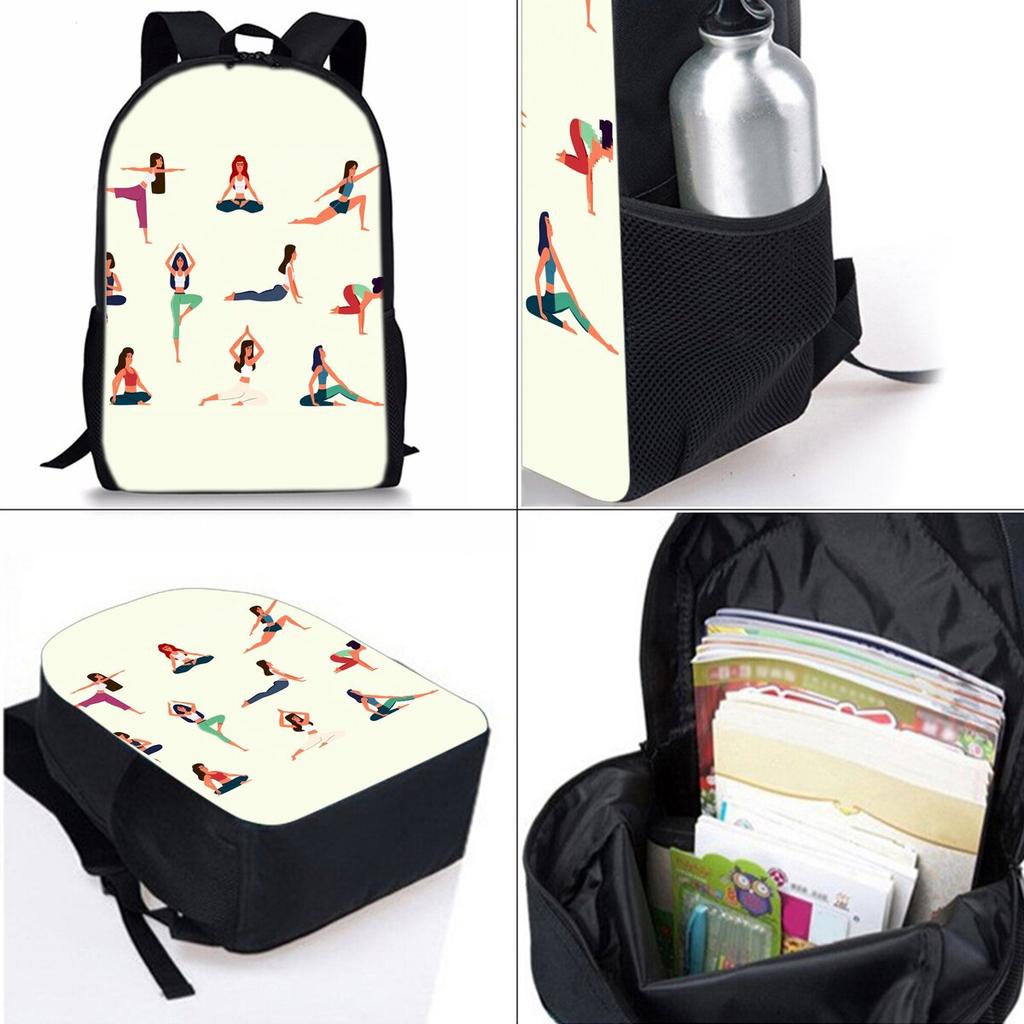 Yoga Print Three Piece Backpacks Set for Boy and Girls Best Gifts 2D Flat Cartoon School Bag for Children