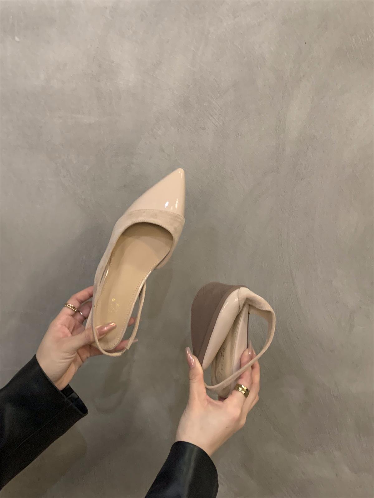 

Wedge heel heightened bag head sandals fairy shoes 2025 spring and summer temperament French small fragrant splicing pointed single shoes 35