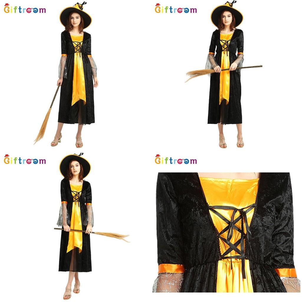 Orange And Unique Black Witch Cosplay Outfit Perfect For Halloween And Cosplay Events