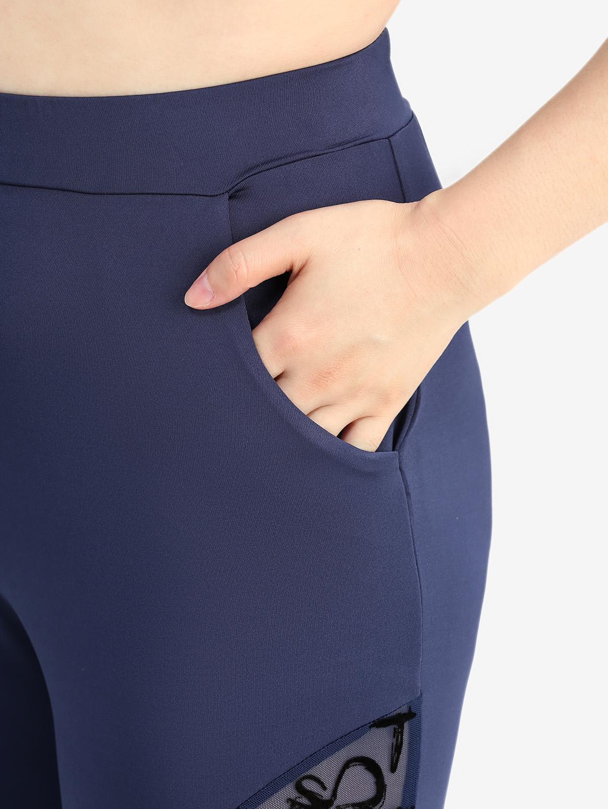 Леггинсы Rosegal Plus Size Letter Flocking Mesh со звездами и пряжкой на кармане 4XL — фото 5