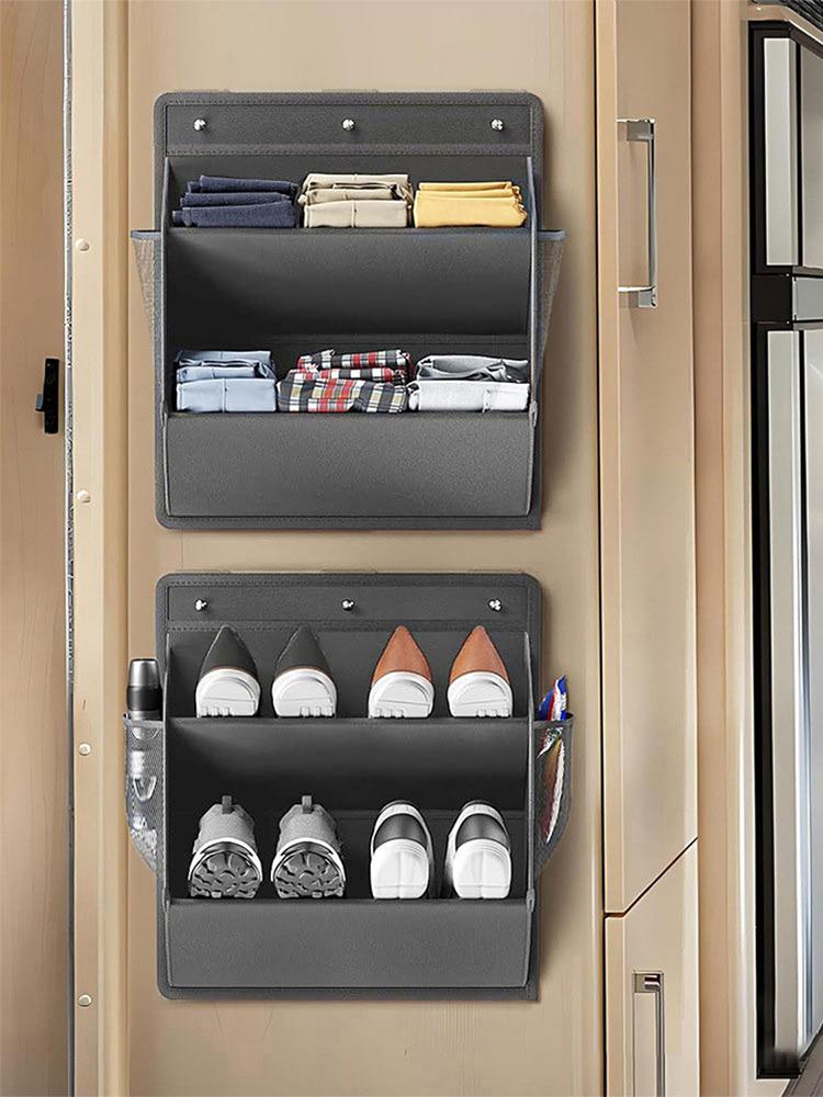 Sticky Back Shoe Organizer with Deep Pockets Wardrobe Door Rack Hanging Closet Storage Bag for Hat Toiletry RV Accessories