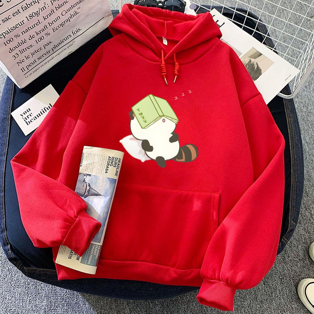 Raccoon Study Sleeping Graphic Hoodies Kawaii Cartoon Printing Girls Sweatshirts Long Sleeve Women Men Pullovers Hooded