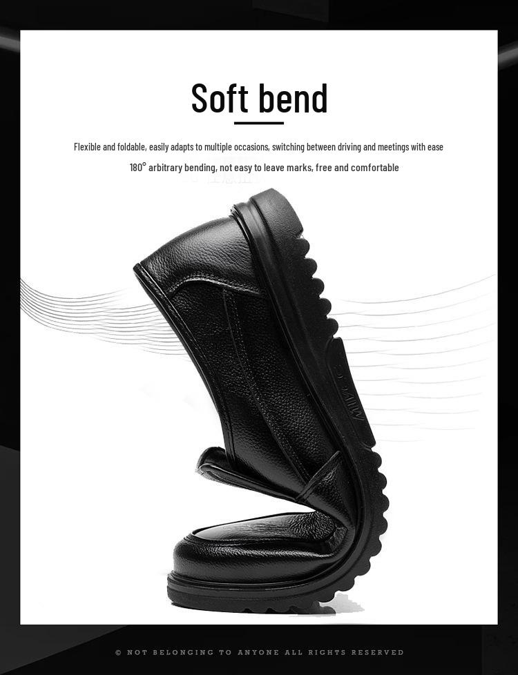 Men's Genuine Leather Slip-On Casual Shoes for Middle-Aged and Elderly; Soft Sole, Non-Slip, Top Layer Cowhide.