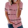 Fashion Women's Loose Short Sleeve T-shirt Round Neck Stripe Print Tops