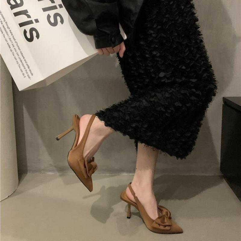 Новый модный дизайн Женские сандалии-мюли на плоской подошве с большим бантом-бабочкой, Высококачественные, Удобные, из лакированной кожи, С острым носком, С ремешком сзади 35 хаки