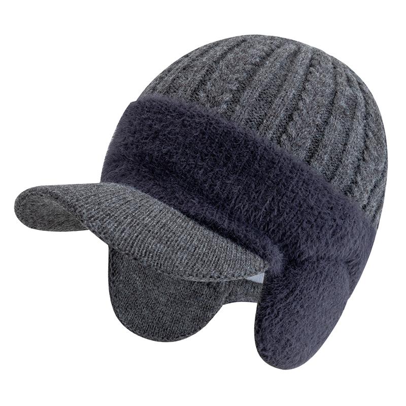 New Plush Fur Lined Winter Hat With Earflap Fashion Faux Fur Beanie Hats Men Outdoor Keep Warm Cap Hat Father Warm Gift