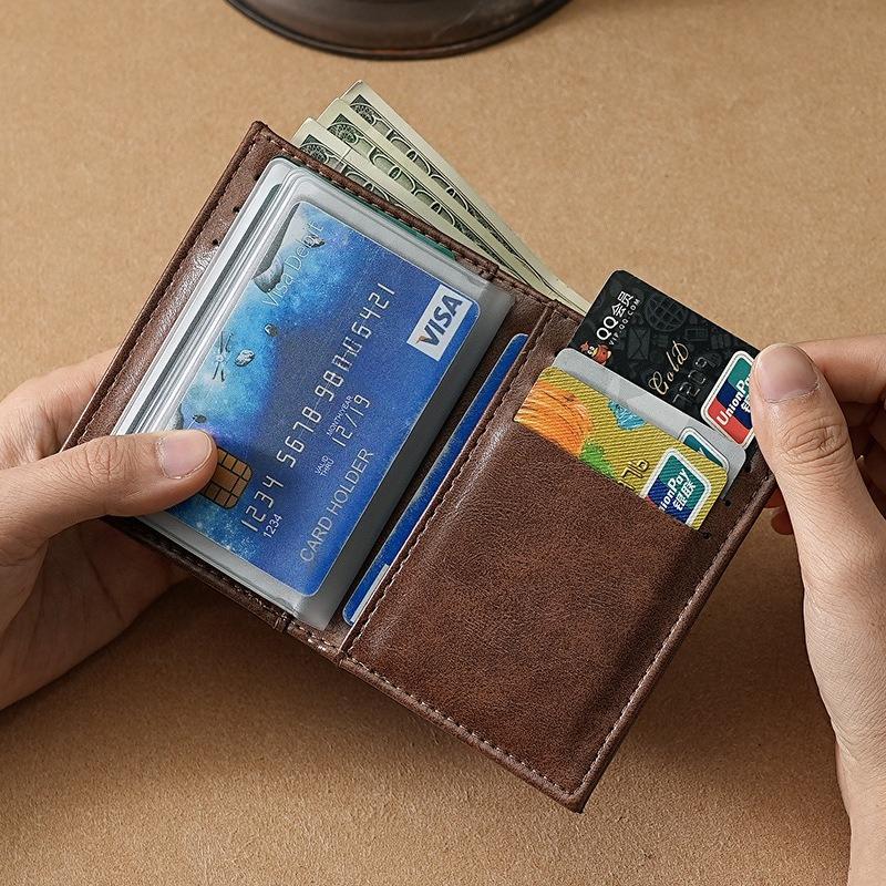 Men Wallet Soft Leather Multi Card Slot Vintage Small Wallet for Male Student