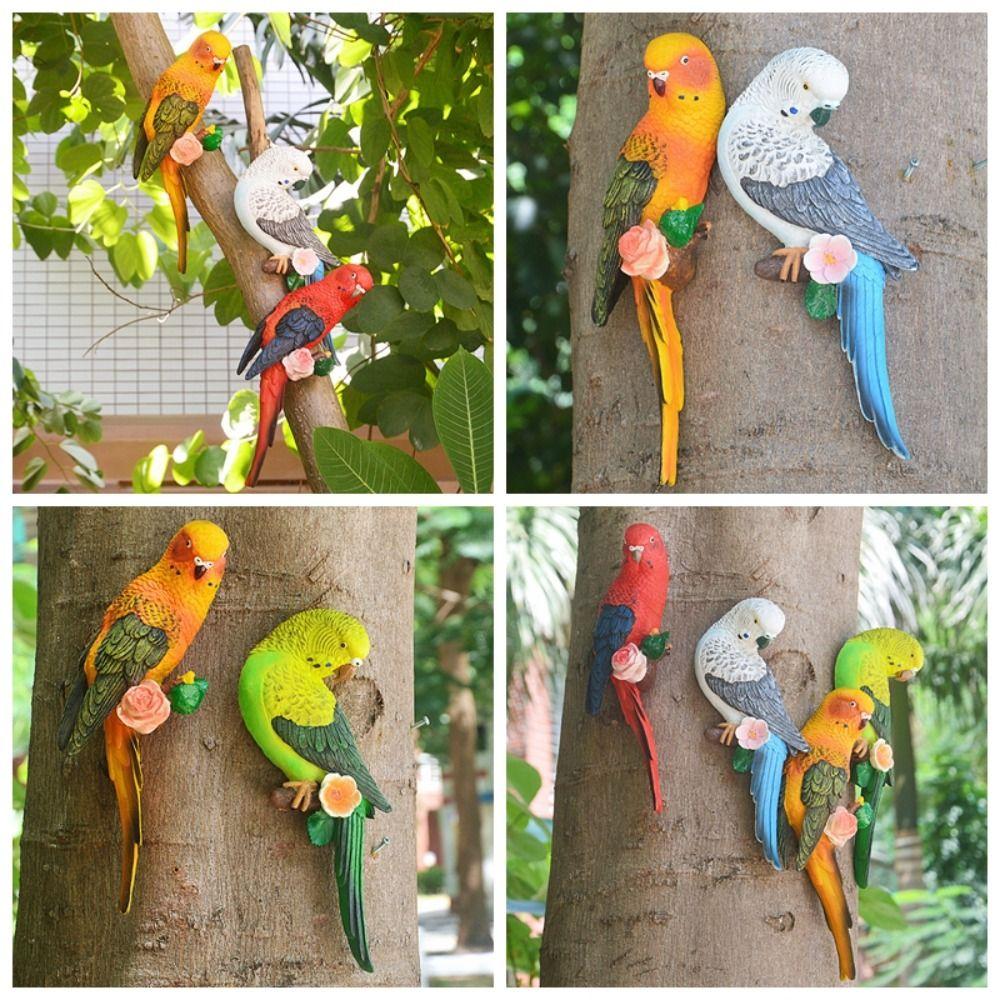 Simulated Animal Sculpture Wall Mounted Bird Figurines Budgerigar Parrot Statue  Flowerpot