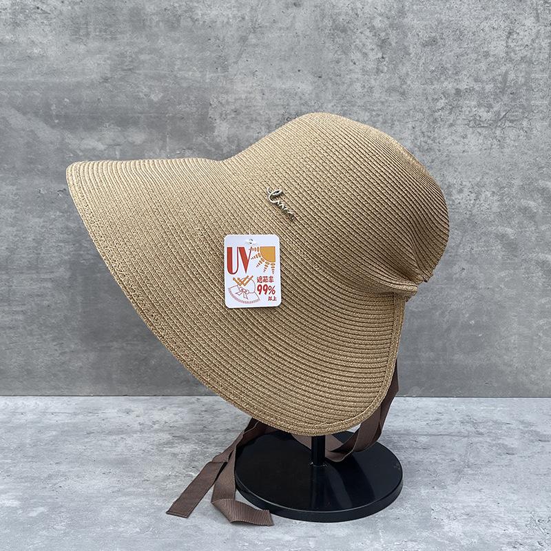 25 Spring And Summer Oversized Lampshade Straw Hat Surround Strap Large Brim Hat Women Can Tie Ponytail Cover Face Sun Hat