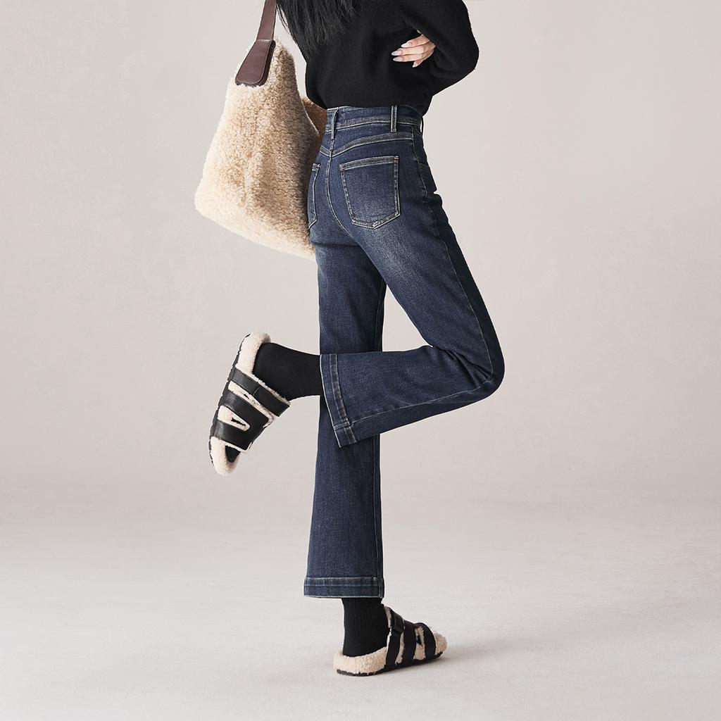 Commuting Versatile Denim Down Pants for Women In Winter 2026, with Added Fleece and Thickened Warm Bell Bottom Pants