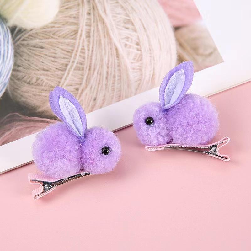 4Pcs For Kids Winter Plush Bunny Hairpins Hair Clips Vivid Color Creative Shape Adorable Sweet Hairpins Hair Accessory