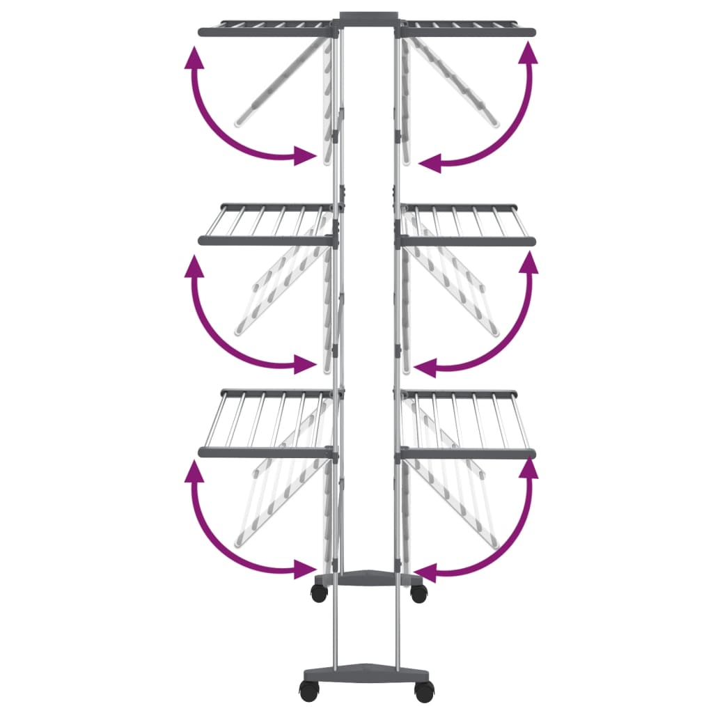 3 Tier Clothes Drying Rack with Wheels Silver 60 X 70 X 129 Cm