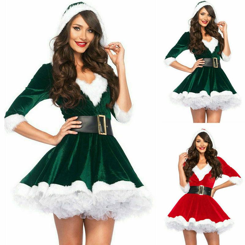 Santa Womens Girls Claus Christmas Costume Cosplay Lady Xmas Outfit Fancy Dress