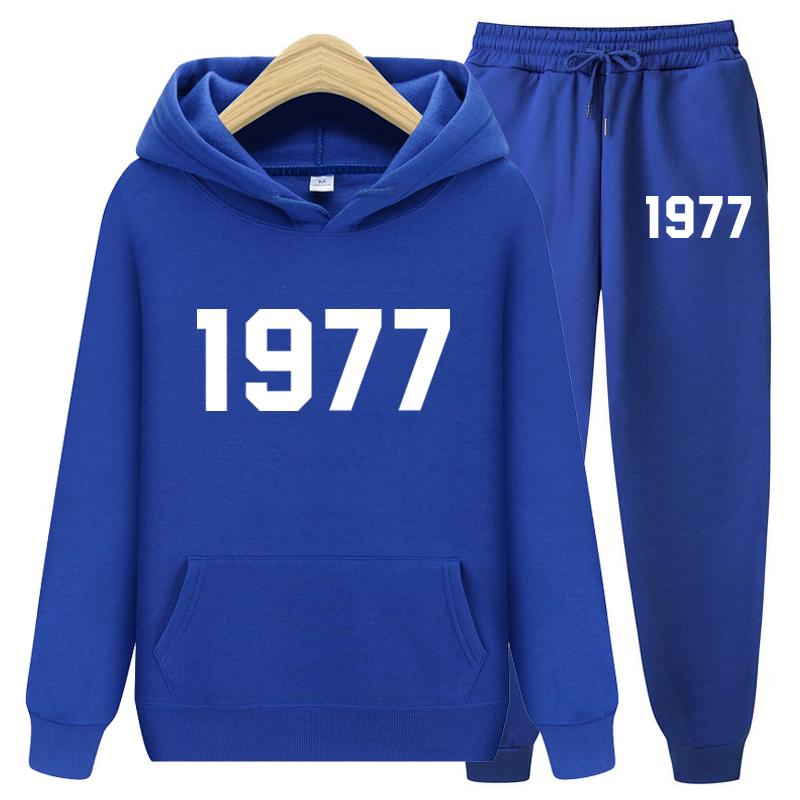 1977 Hoodie Two-Piece Sets Hoodie Set Men and Women Fashion Brand High Street Loose Fleece Autumn Winter Warm Hoodies+Pants Set