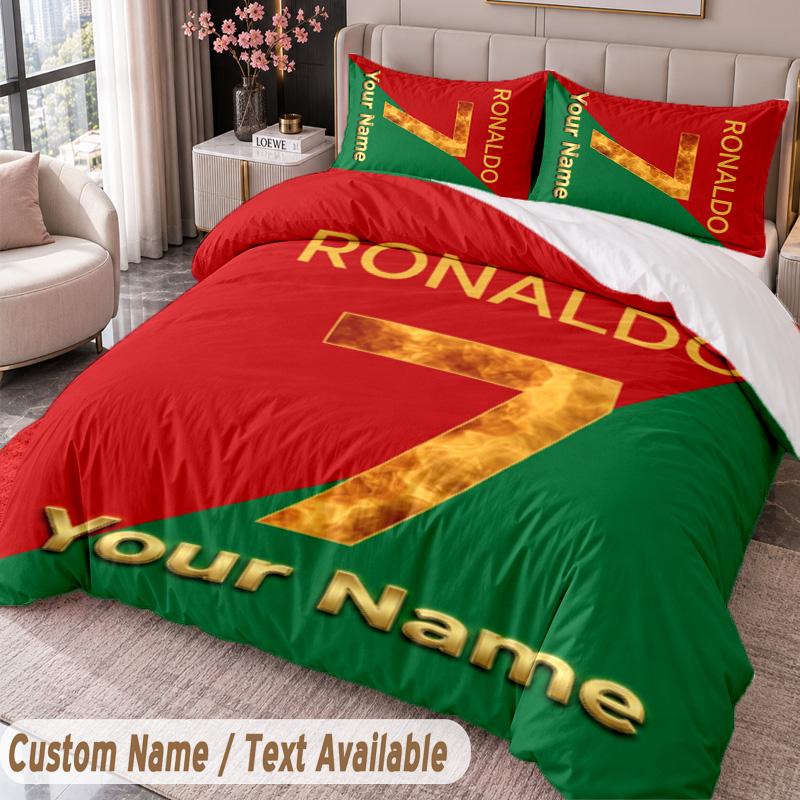 Cristiano Ronaldo Bedwäsche-Set mit Aufdruck Benutzerdefinierter Name Text 1 Bettbezug 2 Kissenbezüge Für Schlafzimmer