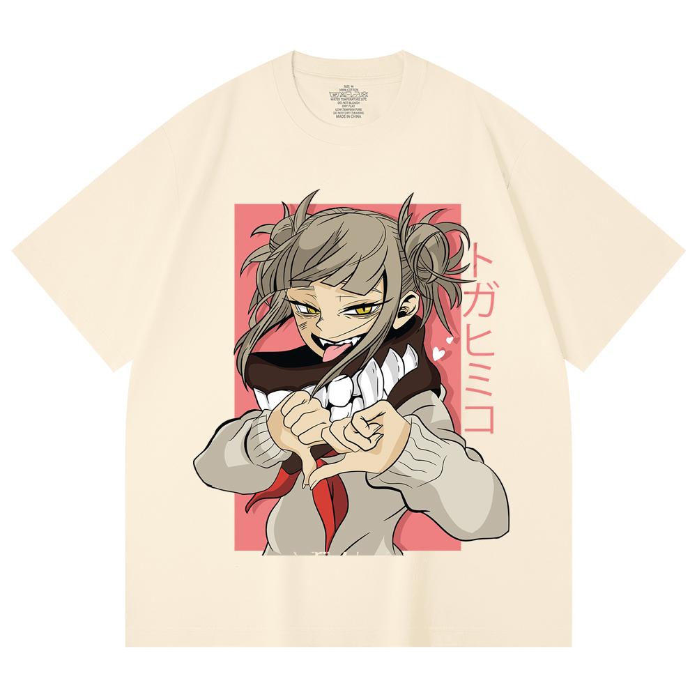 

230 Gsm 100% Cotton My Hero Academia V19 Toga Print Unisex Heavy Cotton T Shirt XS абрикосовый