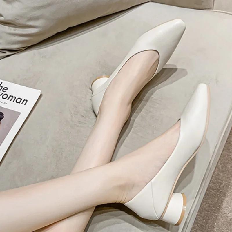 Mode 2024 Damen Niedrigabsatz Vielseitige Pendel-Interview Arbeitsschuhe Weiches Leder Berufsschuhe PVC-Sohle für Sommer oder Rückenfrei