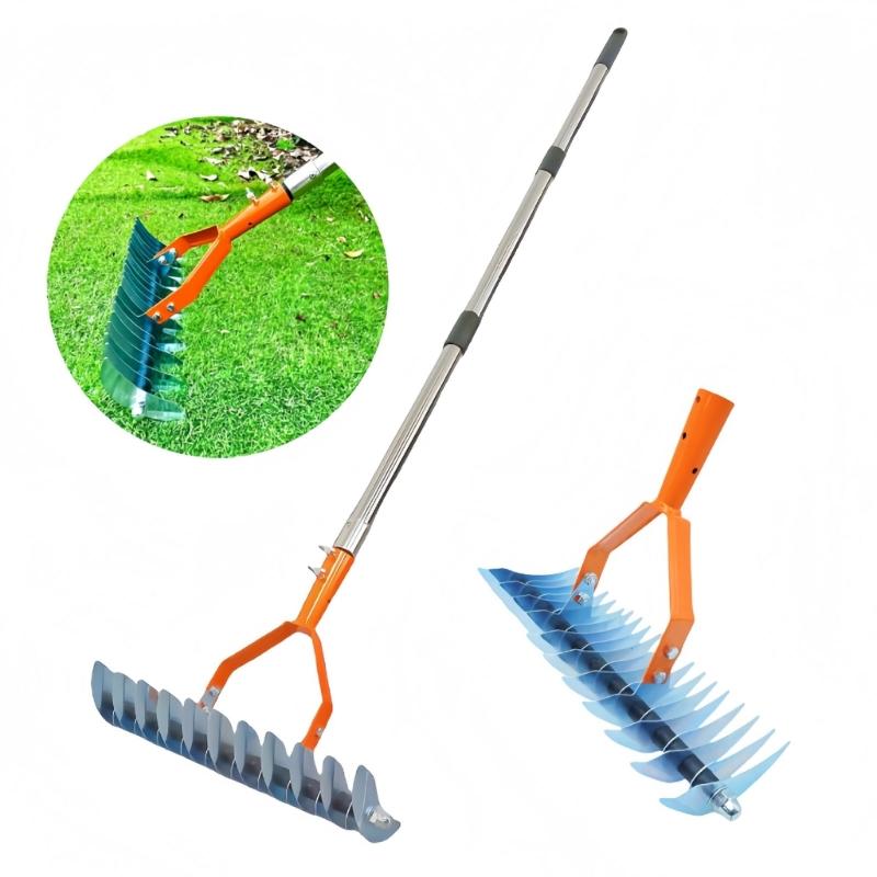 Adjustable Stainless Steel Thatch Rakes 1.7M Detachable Handle For Lawn Moss Dead Grass Removal Garden Yard Maintenance