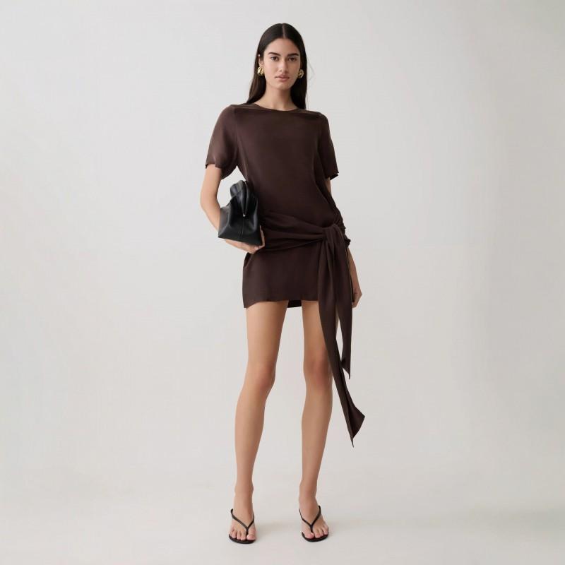 Womens Loose Fit Short Sleeve Wrap Skirt Dress Pure Color High Waist Bodycon Midi Vacation Casual Wear