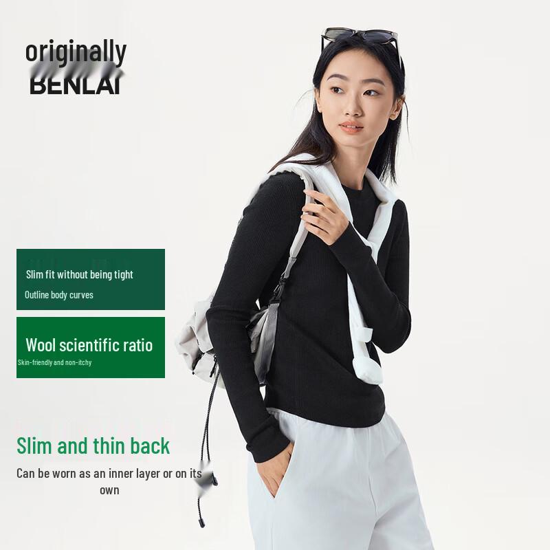 

BENLAI Women s Wool Blend Slim-Fit Long Sleeve Knit Top L