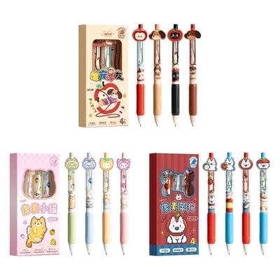 5PCS Cartoon Gel Inks Pen Retractable Gel Pen with Metal Clip Ergonomic Grip 0.5MM Tip Black Inks for Office School
