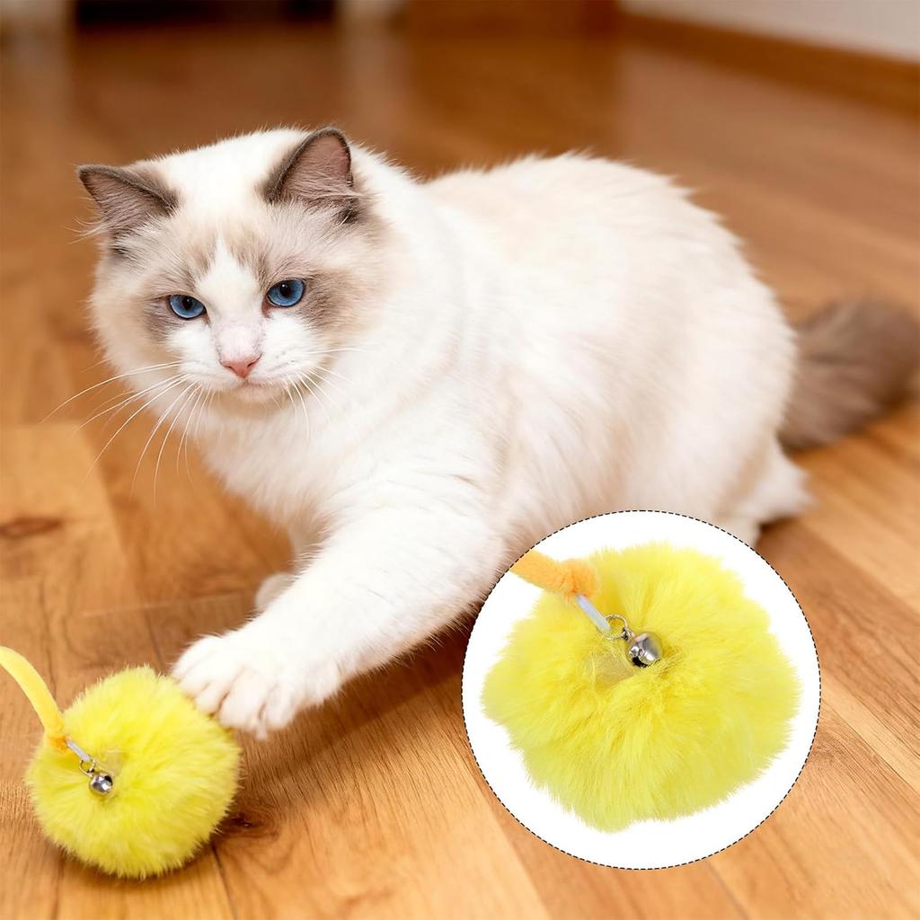 4PCS Cat Spring Toys, Hanging Fluffy Cat Ball Toys with Bell Stretchable Interactive Cats Teaser Soft Plush Interactive Cat Toy for Indoor Cats
